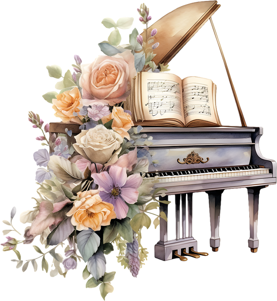 Piano & Colorful Flowers - Music DTF Transfers transfer-kingdom