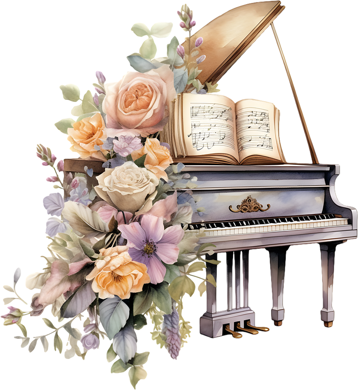 Piano & Colorful Flowers - Music DTF Transfers