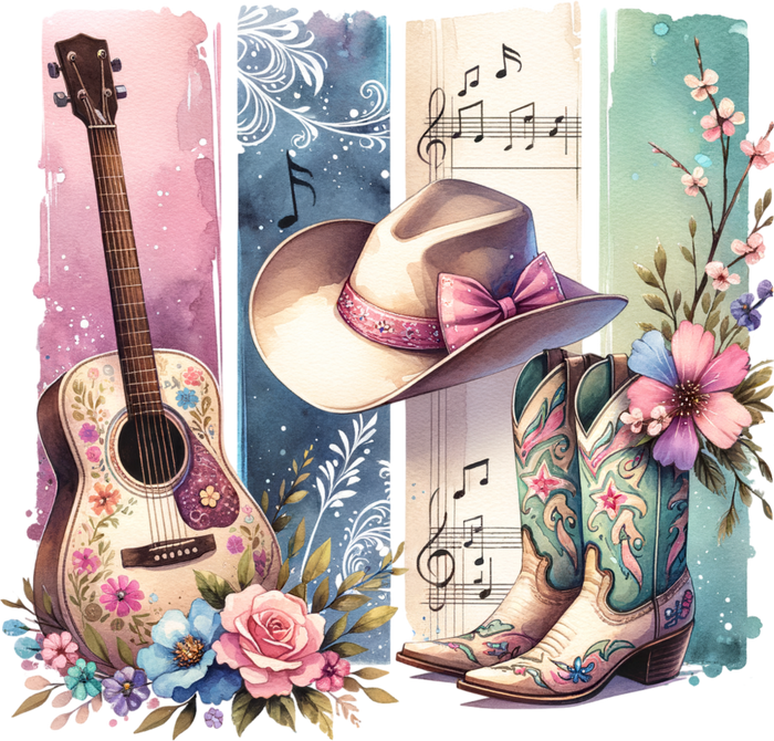 Country Girl Guitar - Music DTF Transfers