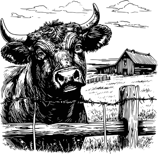 Bull In Front Of Farmhouse - Animals DTF Transfers