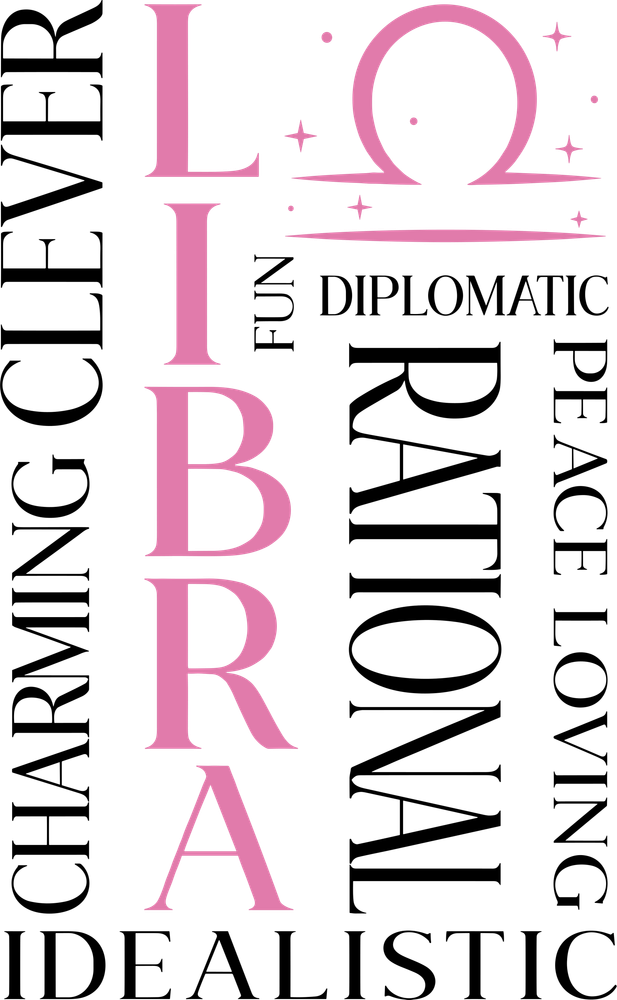 Libra Qualities, Pink - Zodiacs & Horoscopes DTF Transfers