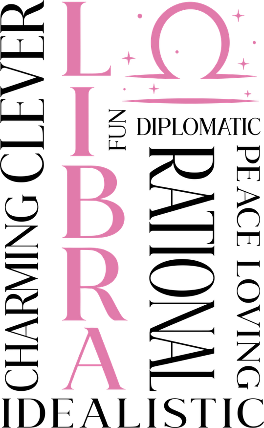 Libra Qualities, Pink - Zodiacs & Horoscopes DTF Transfers