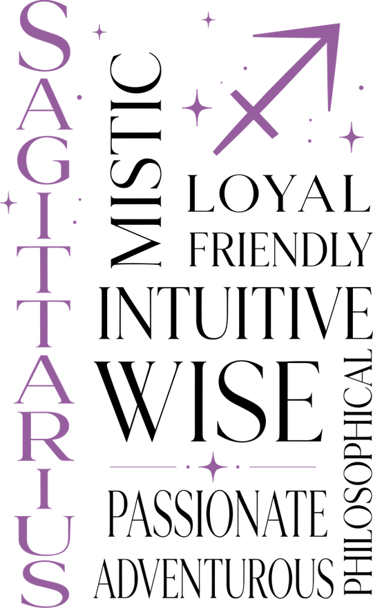 Sagittarius Qualities, Purple - Zodiacs & Horoscopes DTF Transfers