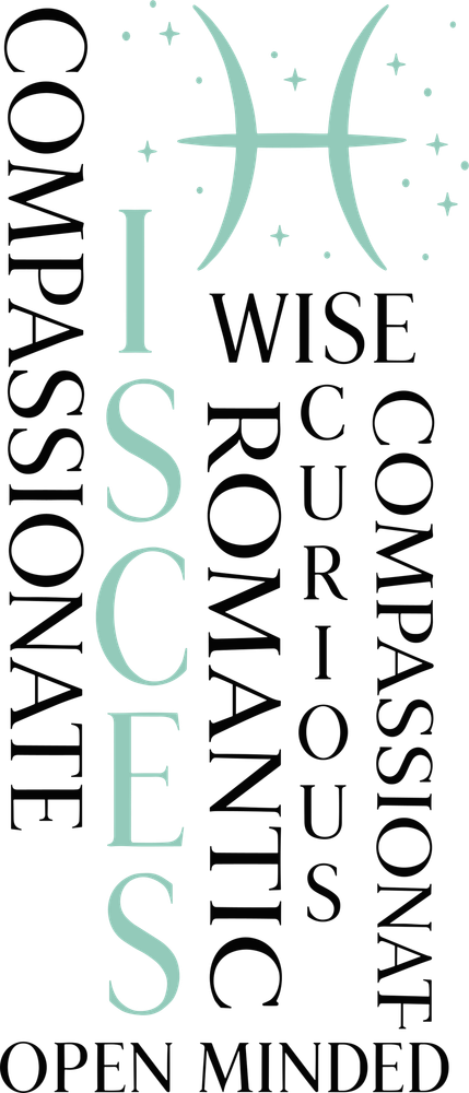 Pisces Qualities, Turquoise - Zodiacs & Horoscopes DTF Transfers