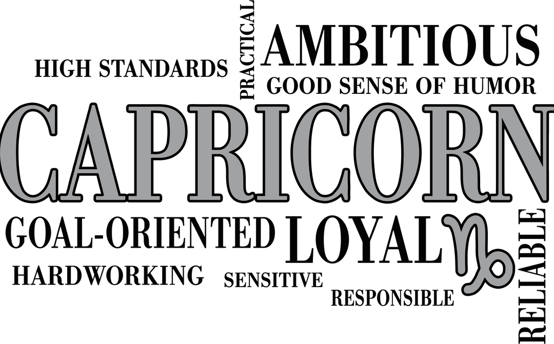 Capricorn Qualities, Gray, Horizontal - Zodiacs & Horoscopes DTF Transfers