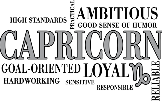 Capricorn Qualities, Gray, Horizontal - Zodiacs & Horoscopes DTF Transfers