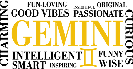 Gemini Qualities, Yellow, Horizontal - Zodiacs & Horoscopes DTF Transfers