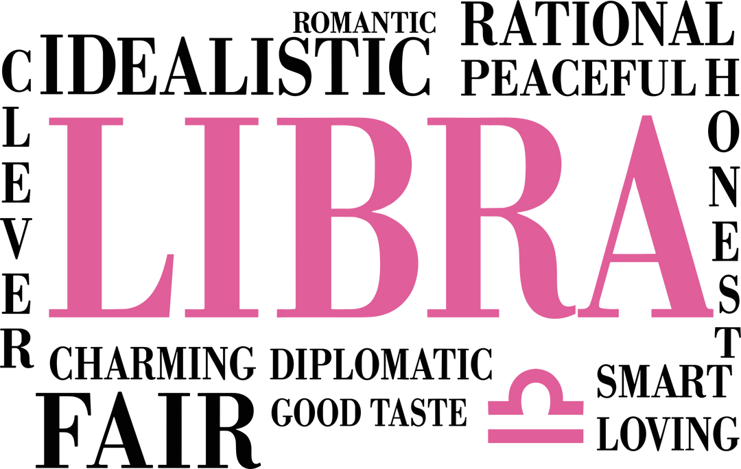 Libra Qualities, Pink, Horizontal - Zodiacs & Horoscopes DTF Transfers