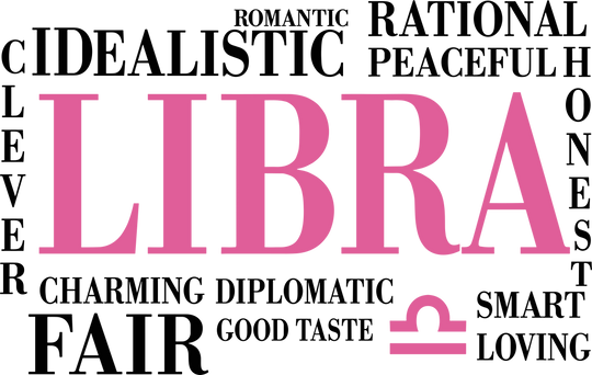 Libra Qualities, Pink, Horizontal - Zodiacs & Horoscopes DTF Transfers