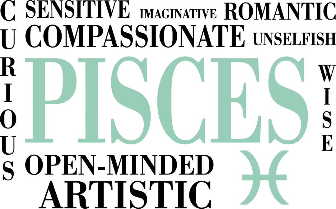 Pisces Qualities, Turquoise, Horizontal - Zodiacs & Horoscopes DTF Transfers