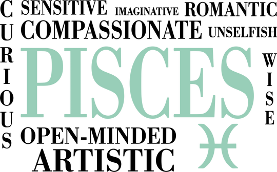 Pisces Qualities, Turquoise, Horizontal - Zodiacs & Horoscopes DTF Transfers