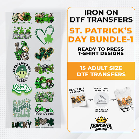 St.Patrick's Day Bundle Iron on DTF Transfer Bundle 1 - 15 Best Seller Ready To Press T-shirt Designs