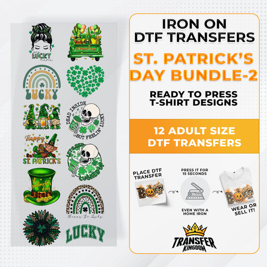 St.Patrick's Day Bundle Iron on DTF Transfer Bundle 2 - 12 Best Seller Ready To Press T-shirt Designs