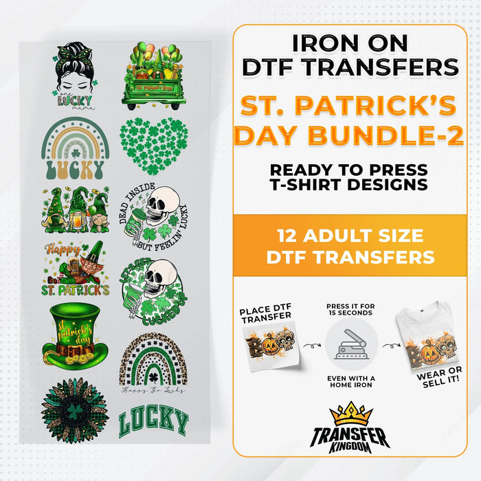 St.Patrick's Day Bundle Iron on DTF Transfer Bundle 2 - 12 Best Seller Ready To Press T-shirt Designs
