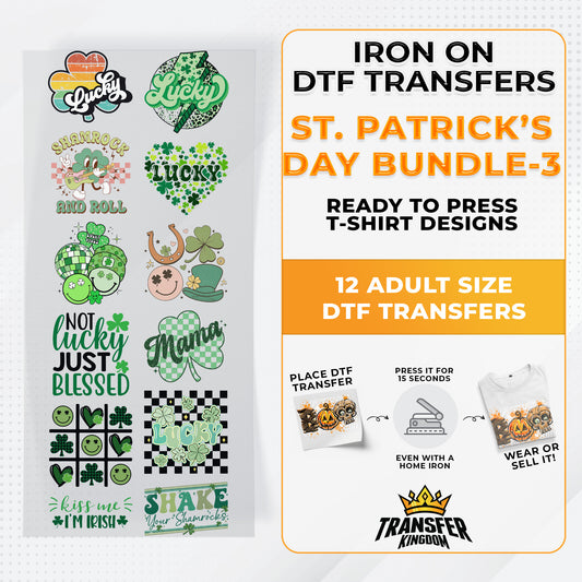 St.Patrick's Day Bundle Iron on DTF Transfer Bundle 3 - 12 Best Seller Ready To Press T-shirt Designs