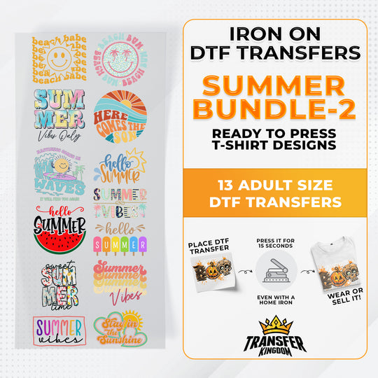 Summer Bundle Iron on DTF Transfer Bundle 2 - 13 Best Seller Ready To Press T-shirt Designs