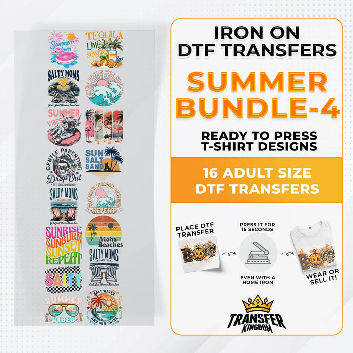Summer Bundle Iron on DTF Transfer Bundle 4 - 16 Best Seller Ready To Press T-shirt Designs