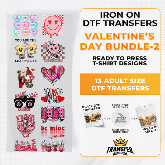 Valentine's Day Bundle Iron on DTF Transfer Bundle 2 - 13 Best Seller Ready To Press T-shirt Designs