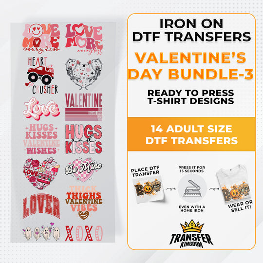 Valentine's Day Bundle Iron on DTF Transfer Bundle 3 - 14 Best Seller Ready To Press T-shirt Designs