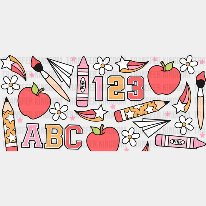 ABC Crayon And Apples - Teacher Cup Wrap UV Sticker Permanent UV DTF Decal