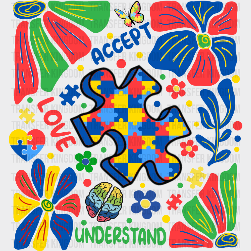 Accept Love Understand Jigsaw Design - Autism Awareness DTF Transfer