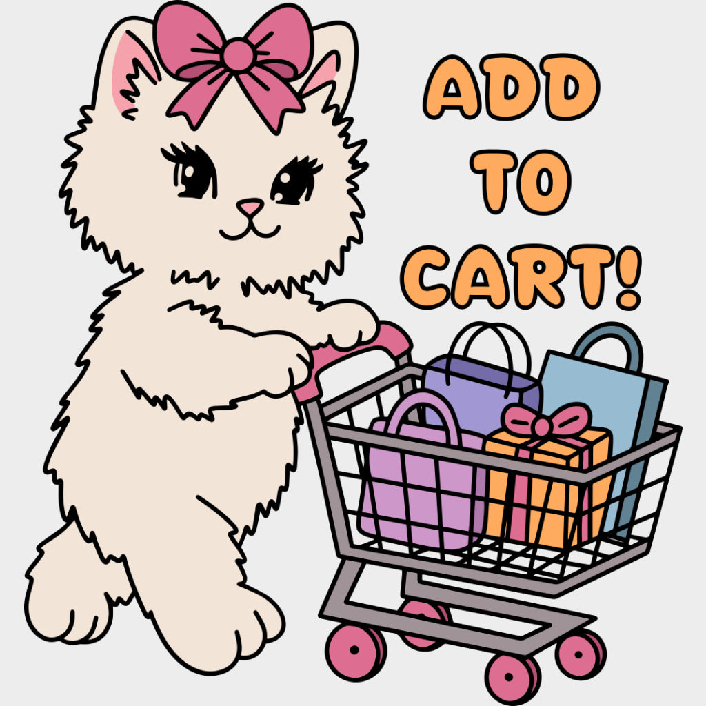Add To Cart Cat - Shopping DTF Transfers Adult Unisex - S & M (10’’) / Light Color Design (See Imaging)