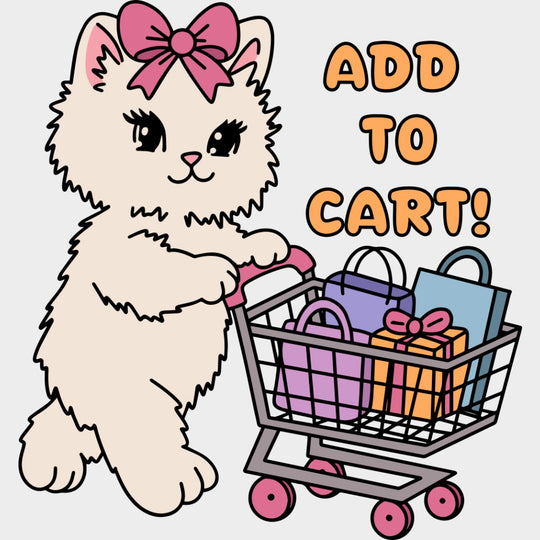 Add To Cart Cat - Shopping DTF Transfers Adult Unisex - S & M (10’’) / Light Color Design (See Imaging)