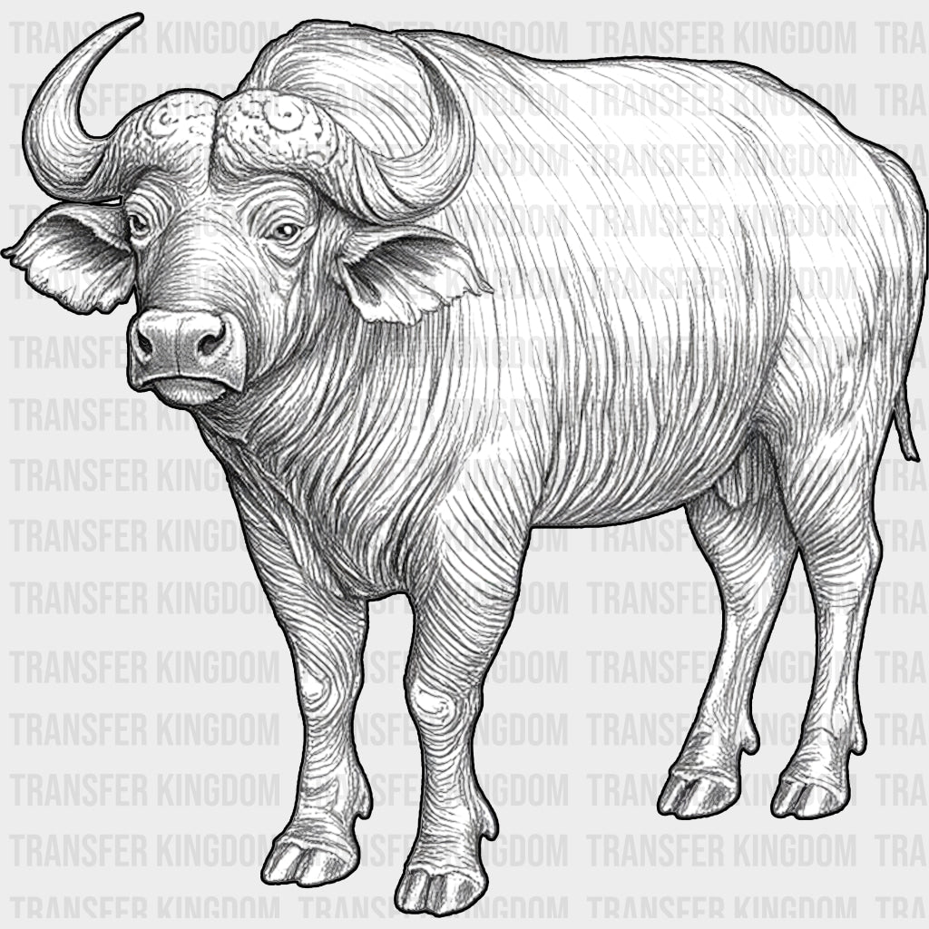 African Buffalo B&W - Animals DTF Transfers - Adult Unisex - S & M (10’’) / Dark Color Design (See Imaging)