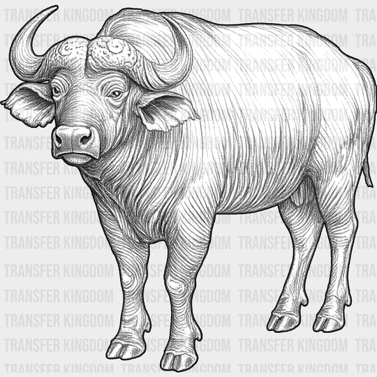 African Buffalo B&W - Animals DTF Transfers - Adult Unisex - S & M (10’’) / Dark Color Design (See Imaging)