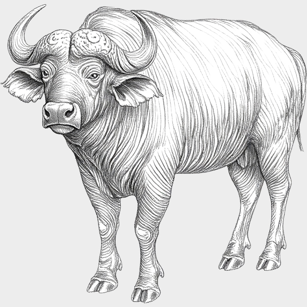 African Buffalo B&W - Animals DTF Transfers - Adult Unisex - S & M (10’’) / Light Color Design (See Imaging)