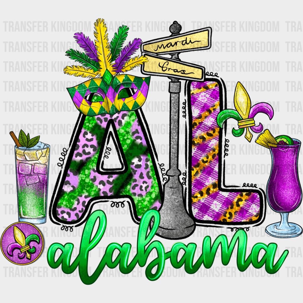 Al Alabama Mardi Gras Design- Dtf Heat Transfer