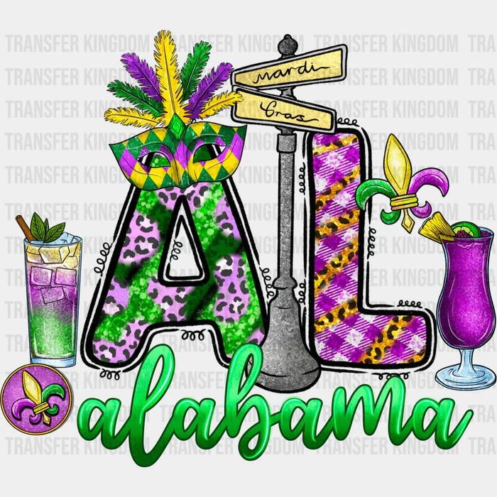 AL Alabama Mardi Gras Design- Mardi Gras DTF heat transfer