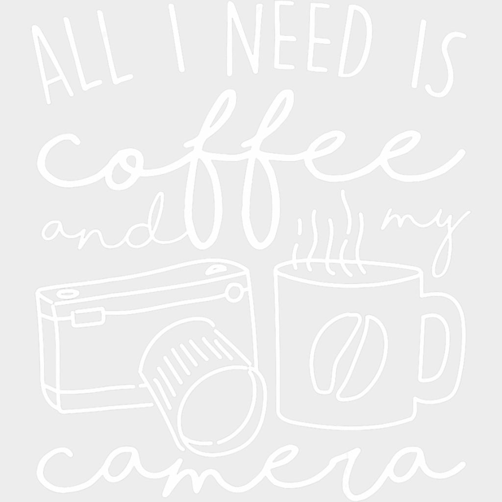 All I Need Is Coffee And My Camera B&W - Photography DTF Transfers Adult Unisex - S & M (10’’) / Light Color Design