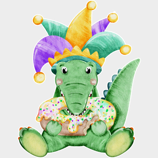 Alligator Eating Donut - Mardi Gras DTF Transfers Adult Unisex - S & M (10’’) / Light Color Design (See Imaging)