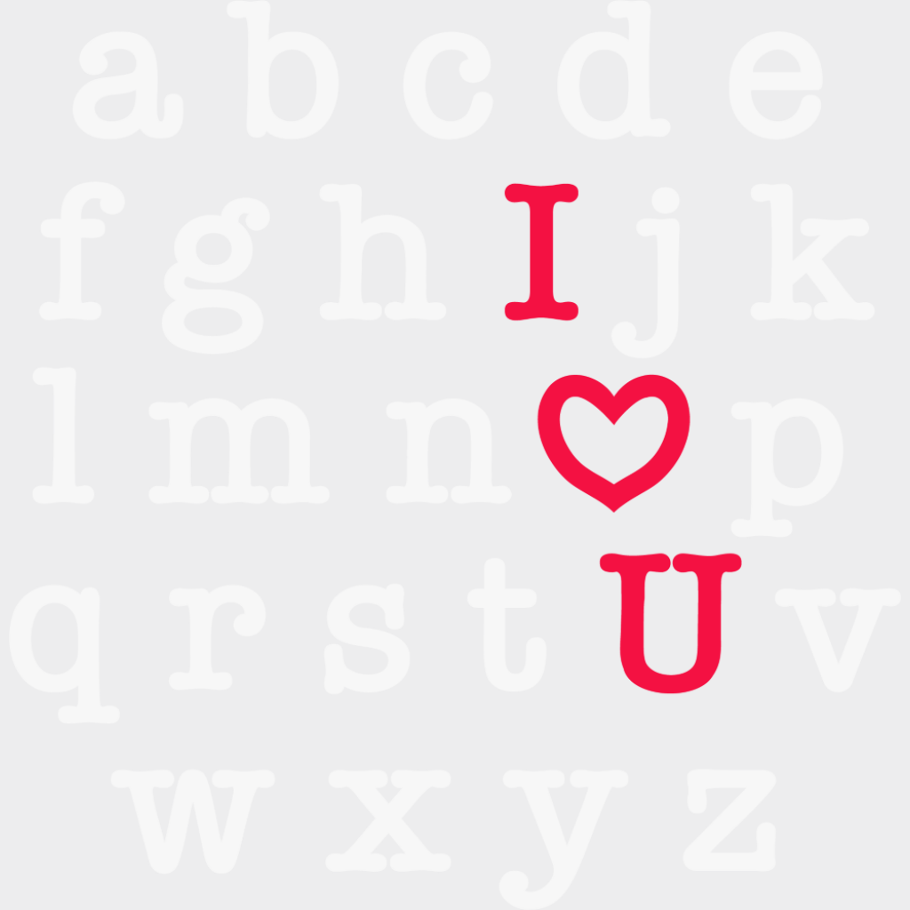 Alphabet I Love You B&W Design - Valentine’s Day DTF Transfer Adult Unisex - S & M (10’’) / Light Color Design (See
