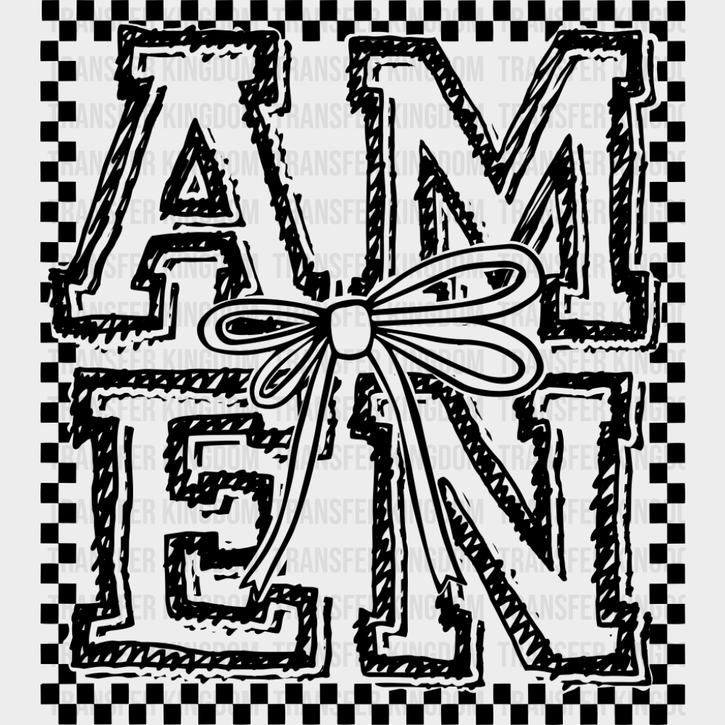 Amen Ribbon B&W - Christianity DTF Transfer Adult Unisex - S & M (10’’) / Dark Color Design (See Imaging)