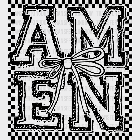 Amen Ribbon B&W - Christianity DTF Transfer Adult Unisex - S & M (10’’) / Dark Color Design (See Imaging)