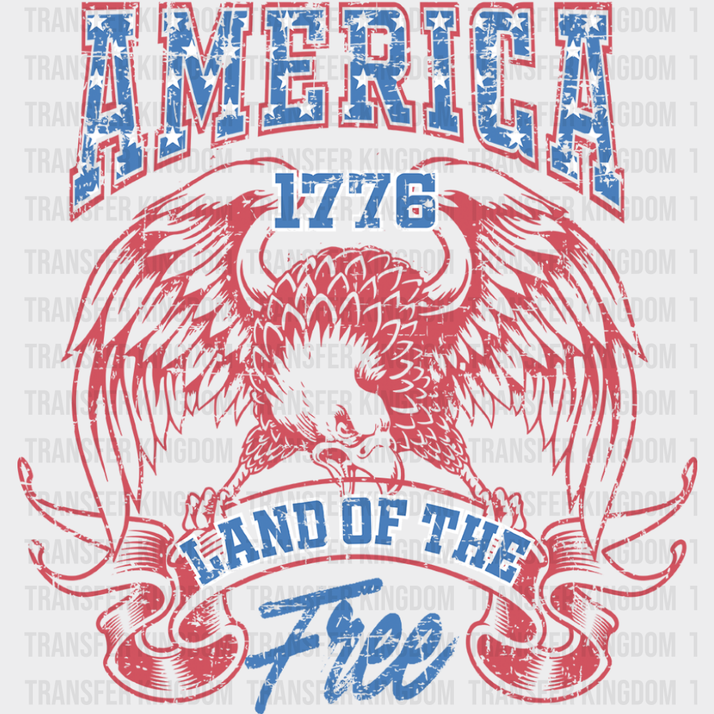 America 1776 Land Of The Free Hawk - 4th Of July DTF Transfer Adult Unisex - S & M (10’’) / Dark Color Design (See