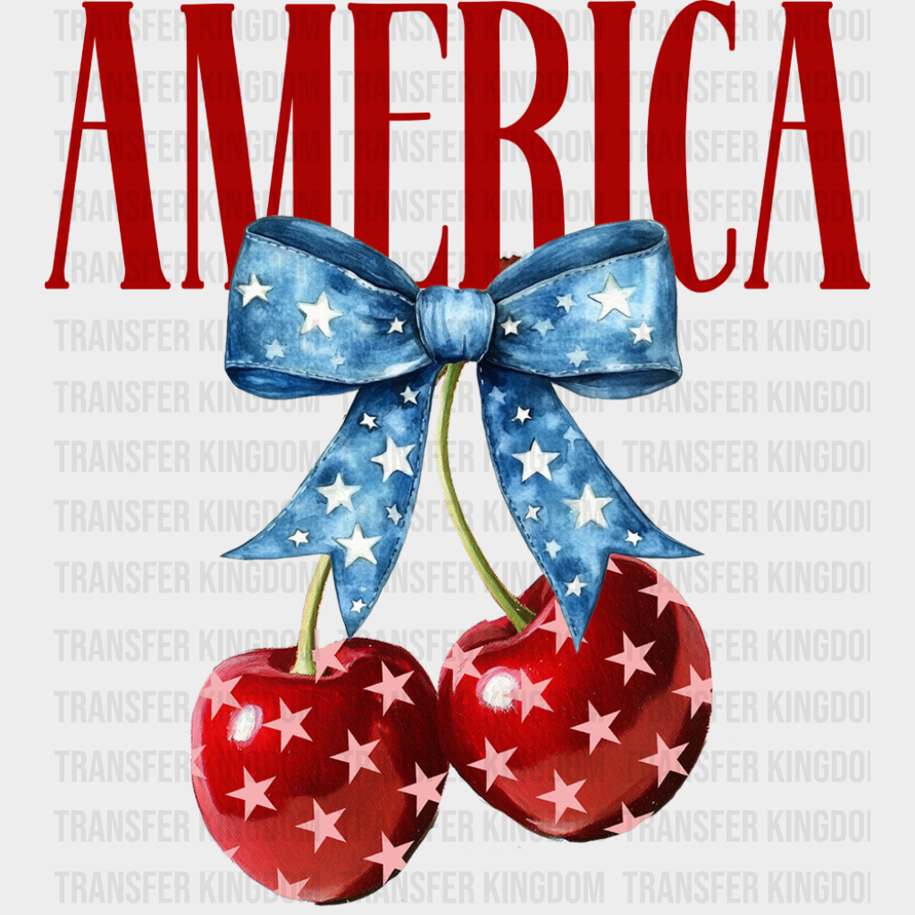 America Cherries Blue Ribbon - 4th Of July DTF Transfer