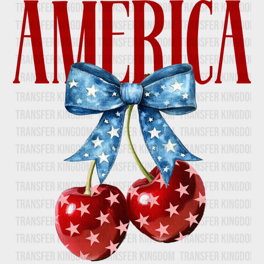 America Cherries Blue Ribbon - 4th Of July DTF Transfer