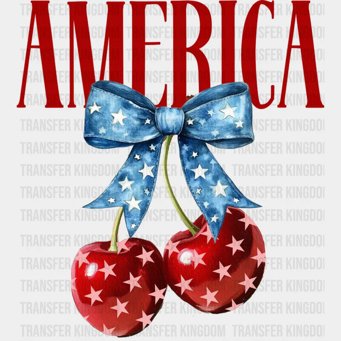 America Cherries Blue Ribbon - 4th Of July DTF Transfer