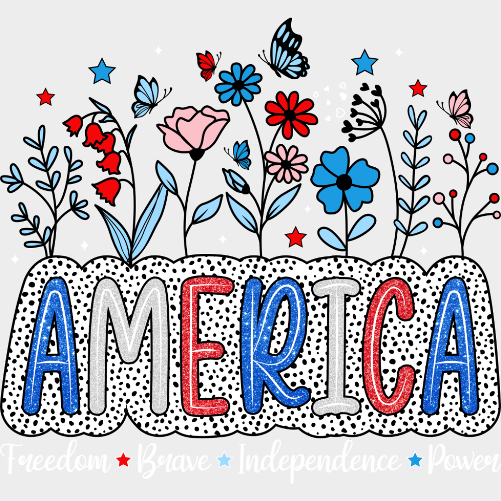 America Freedom Brave Independence Power - 4th Of July DTF Transfer Adult Unisex - S & M (10’’) / Light Color Design