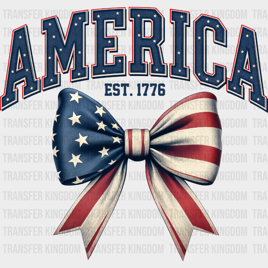America Ribbon EST 1776 - 4th Of July DTF Transfer Adult Unisex - S & M (10’’) / Dark Color Design (See Imaging)