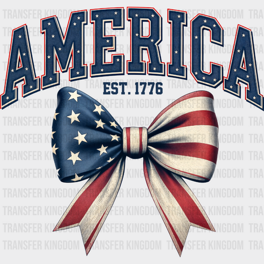 America Ribbon EST 1776 - 4th Of July DTF Transfer Adult Unisex - S & M (10’’) / Dark Color Design (See Imaging)