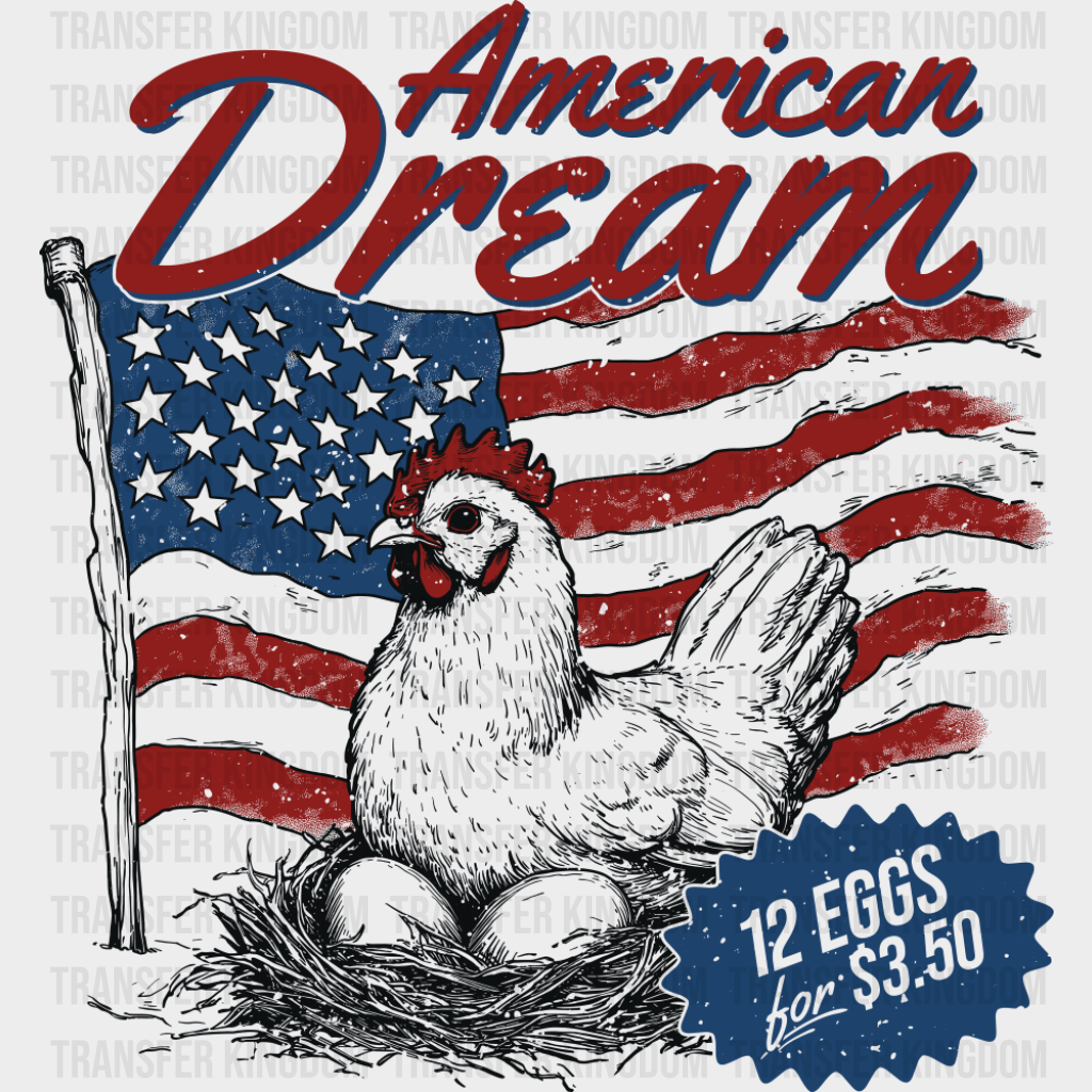 American Dream 12 Eggs For 3.50 - 4th Of July DTF Transfer Adult Unisex - S & M (10’’) / Dark Color Design (See Imaging)