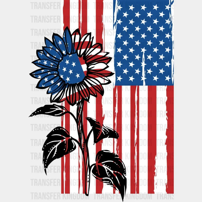 American Flag Distressed Sunflower DTF Transfer