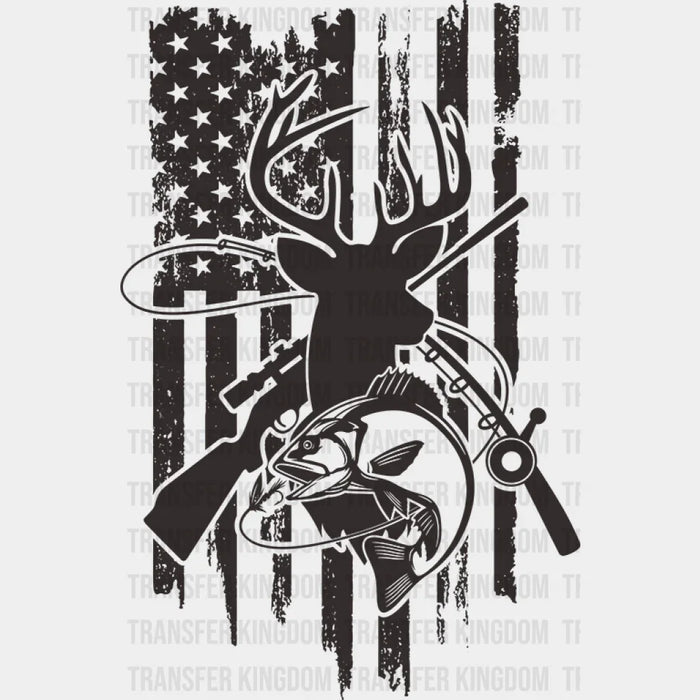 American Flag Reindeer Fishing Design - Hunting DTF heat transfer