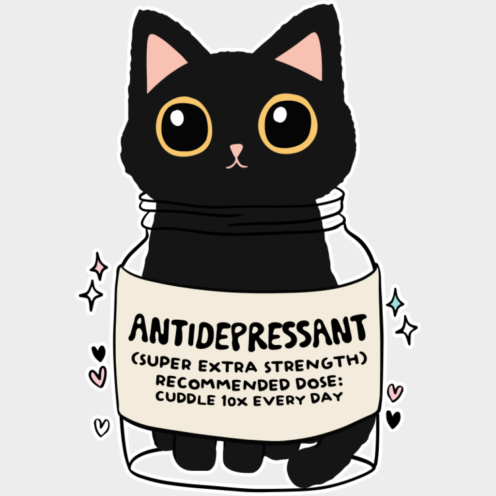 Antidepressant Cat - Mental Health DTF Transfer Adult Unisex - S & M (10’’) / Light Color Design (See Imaging)