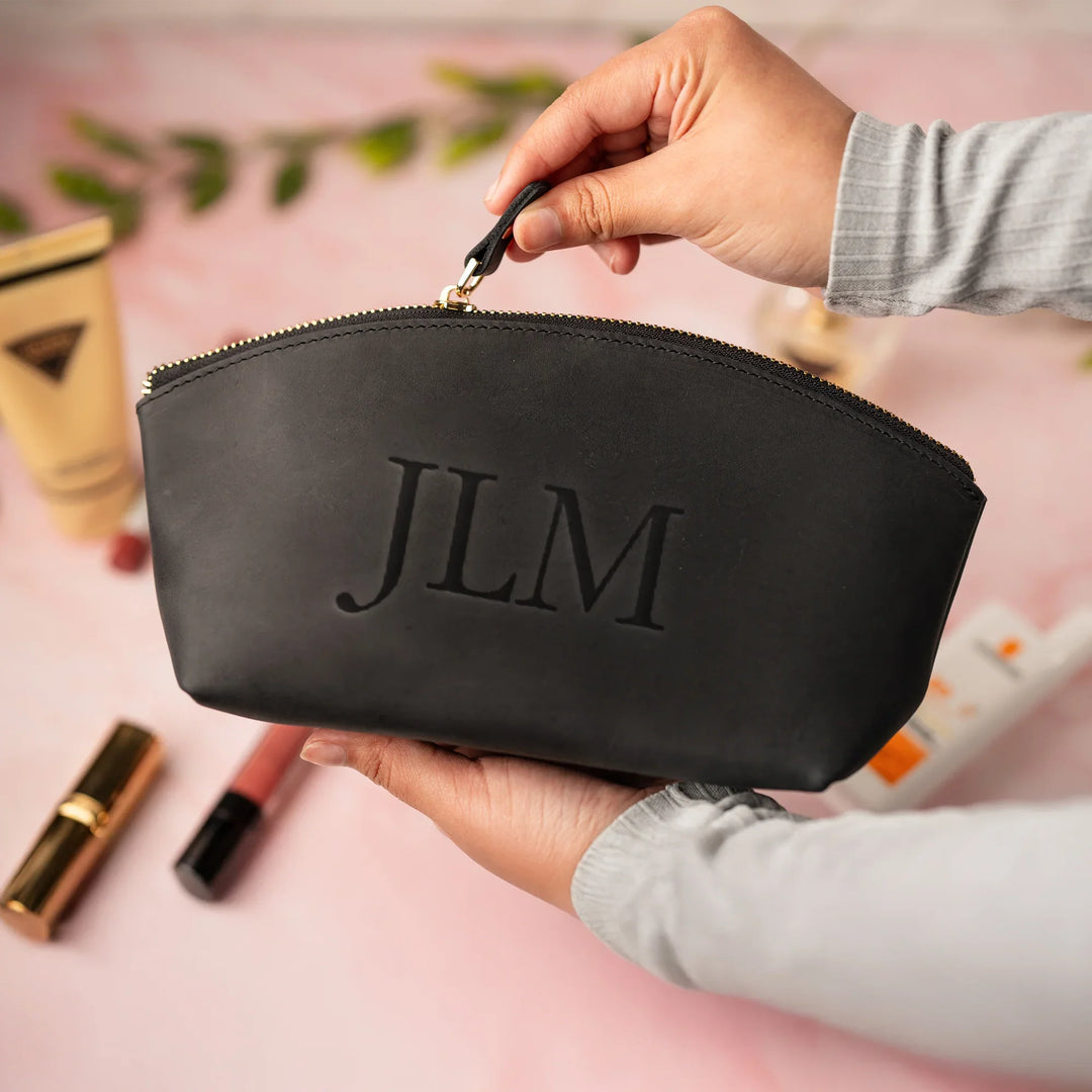 customized travel makeup bag Custom Engraved Leather Makeup Bag