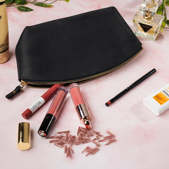 Faux Leather Stylish Cosmetic Pouch – Versatile Makeup Bag & Toiletry Organizer